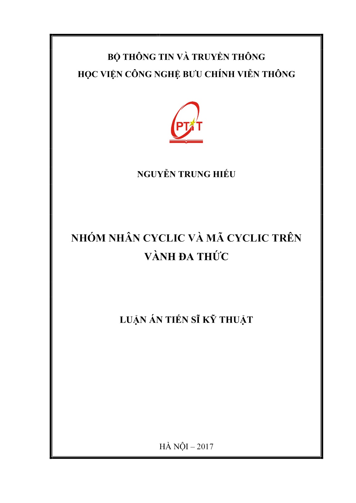 Luận án Nhóm nhân cyclic và mã cyclic trên vành đa thức trang 1