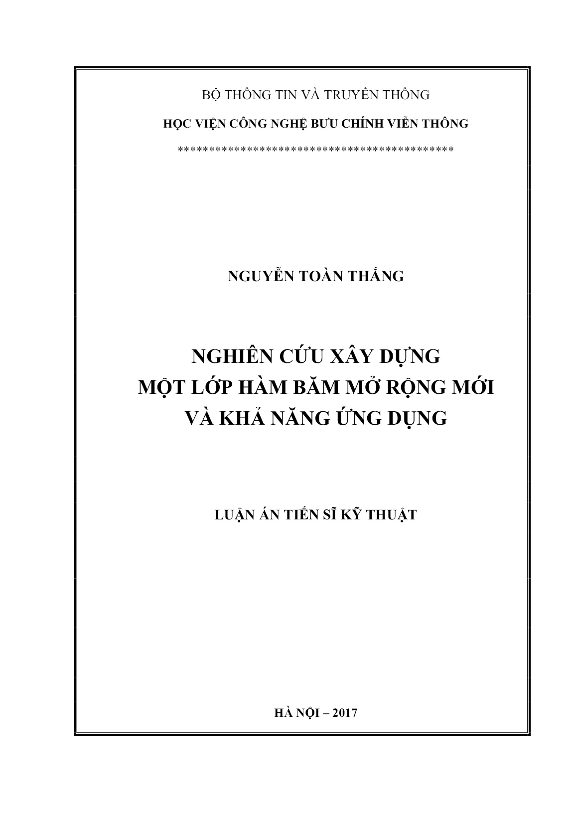 Luận án Nghiên cứu xây dựng một lớp hàm băm mở rộng mới và khả năng ứng dụng trang 1