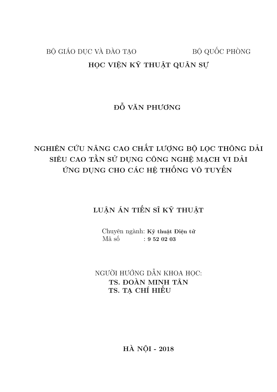 Luận án Nghiên cứu nâng cao chất lượng bộ lọc thông dải siêu cao tần sử dụng công nghệ mạch vi dải ứng dụng cho các hệ thống vô tuyến trang 2