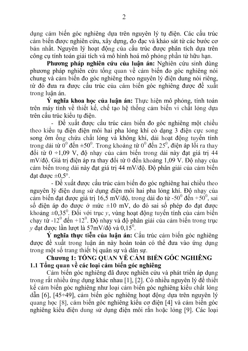 Tóm tắt Luận án Nghiên cứu xây dựng hệ cảm biến góc nghiêng dựa trên cấu tröc kiểu tụ điện trang 4