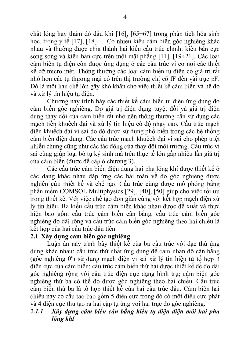 Tóm tắt Luận án Nghiên cứu xây dựng hệ cảm biến góc nghiêng dựa trên cấu tröc kiểu tụ điện trang 6