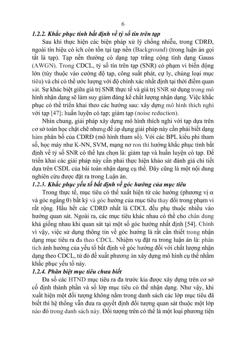 Tóm tắt Luận án Nghiên cứu giải bài toán nhận dạng mục tiêu ra đa trong điều kiện bất định về thông tin tiên nghiệm trang 8