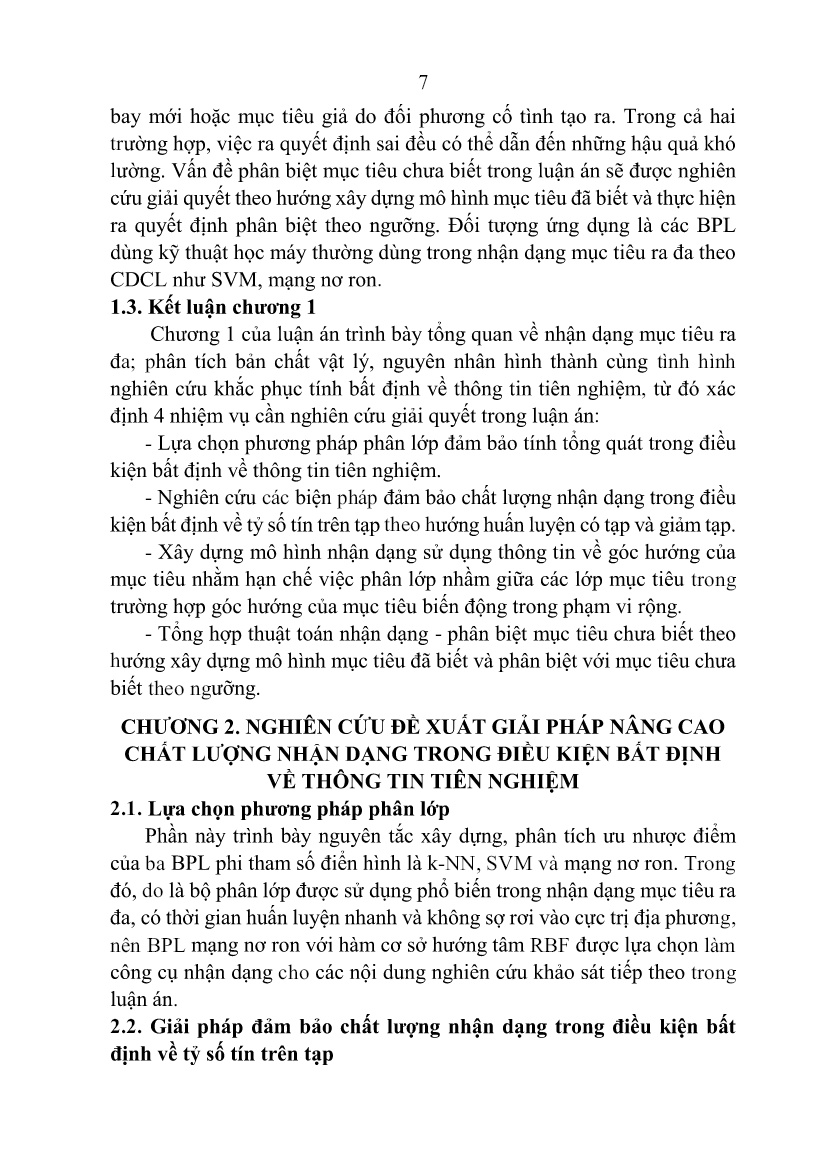 Tóm tắt Luận án Nghiên cứu giải bài toán nhận dạng mục tiêu ra đa trong điều kiện bất định về thông tin tiên nghiệm trang 9