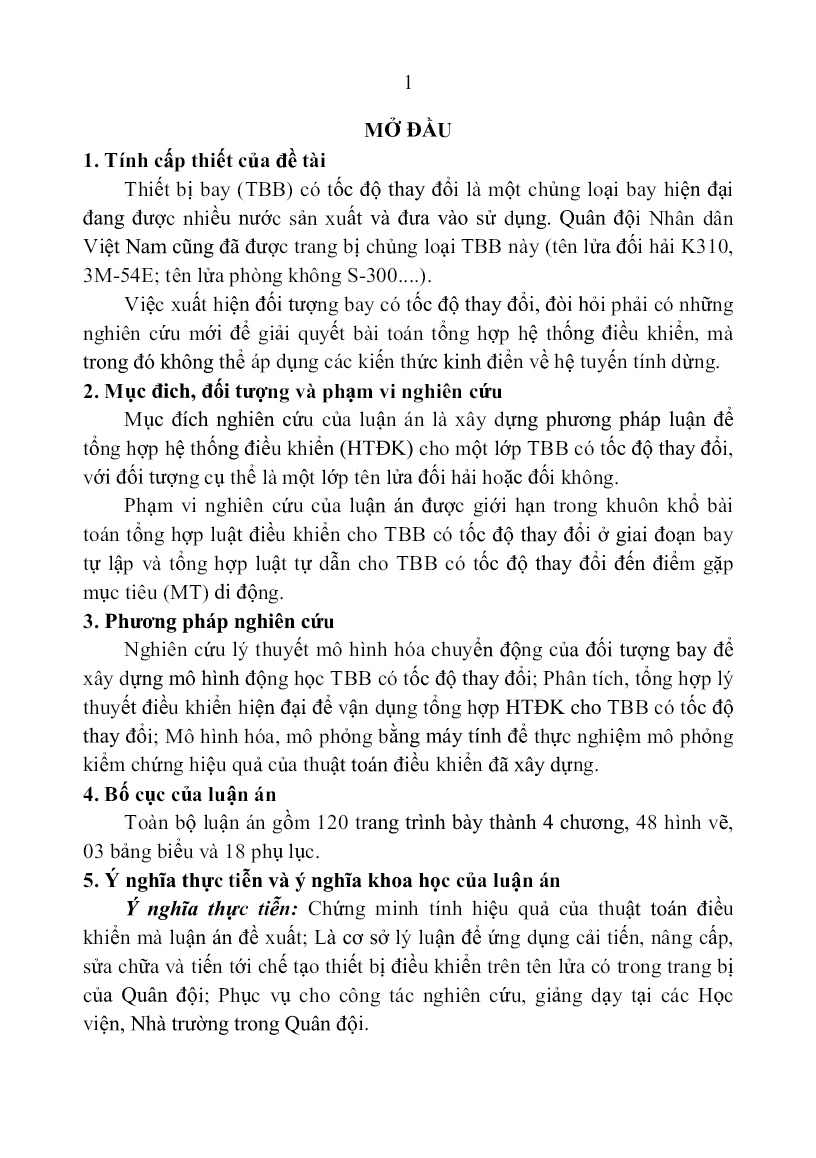 Tóm tắt Luận án Tổng hợp hệ thống điều khiển cho thiết bị bay có tốc độ thay đổi trang 5