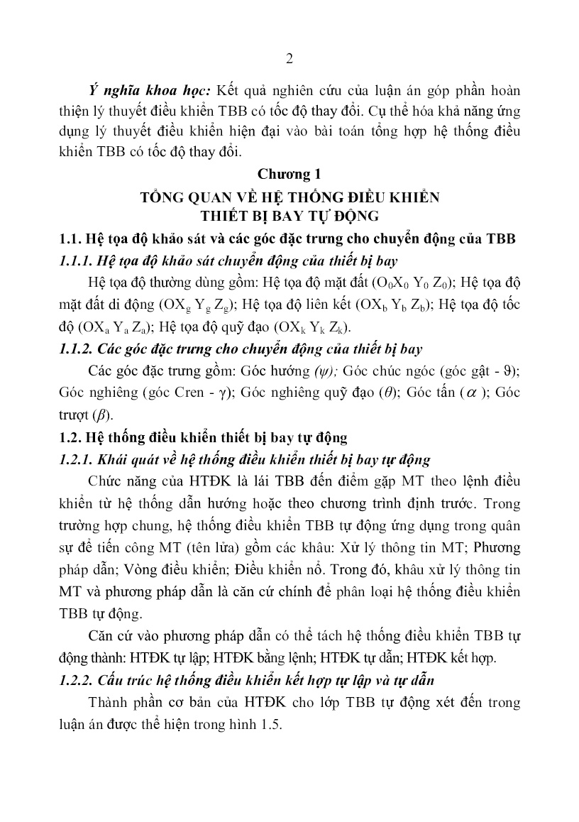 Tóm tắt Luận án Tổng hợp hệ thống điều khiển cho thiết bị bay có tốc độ thay đổi trang 6