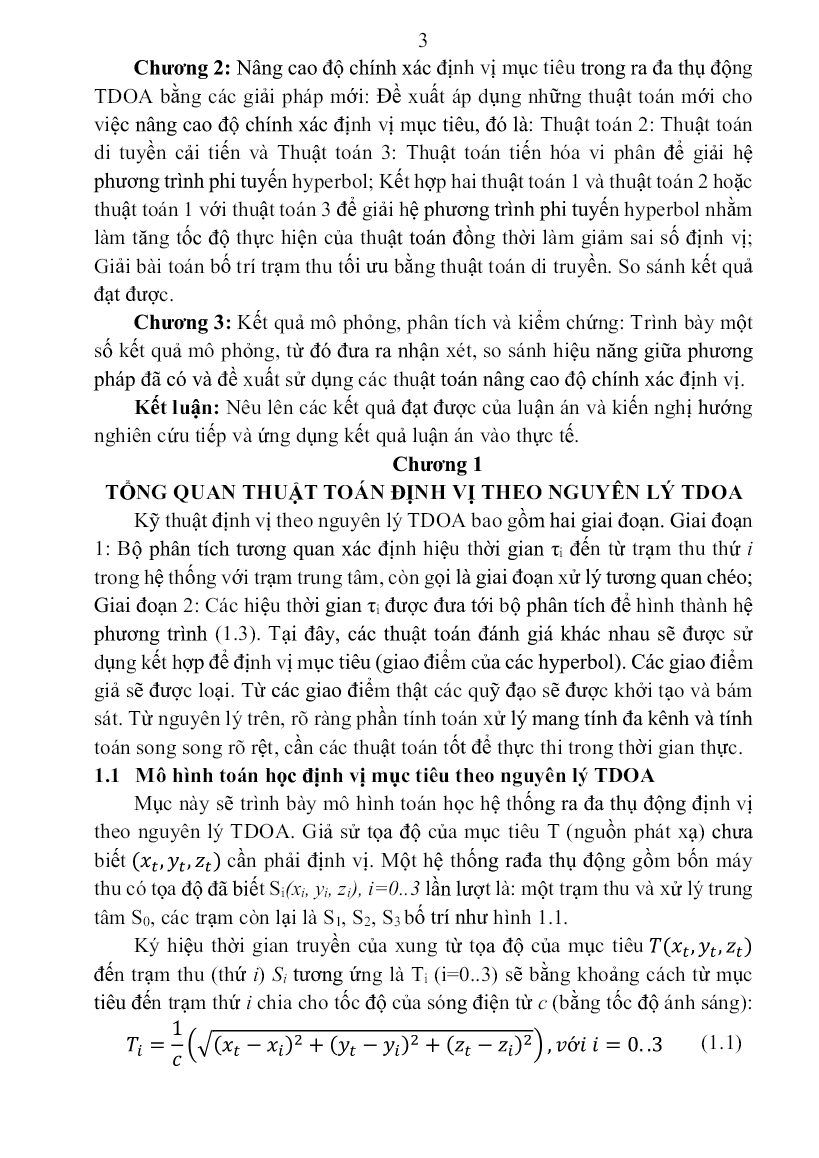 Tóm tắt Luận án Nghiên cứu thuật toán nâng cao độ chính xác định vị mục tiêu trong rađa thụ động sử dụng nguyên lý TDOA trang 5