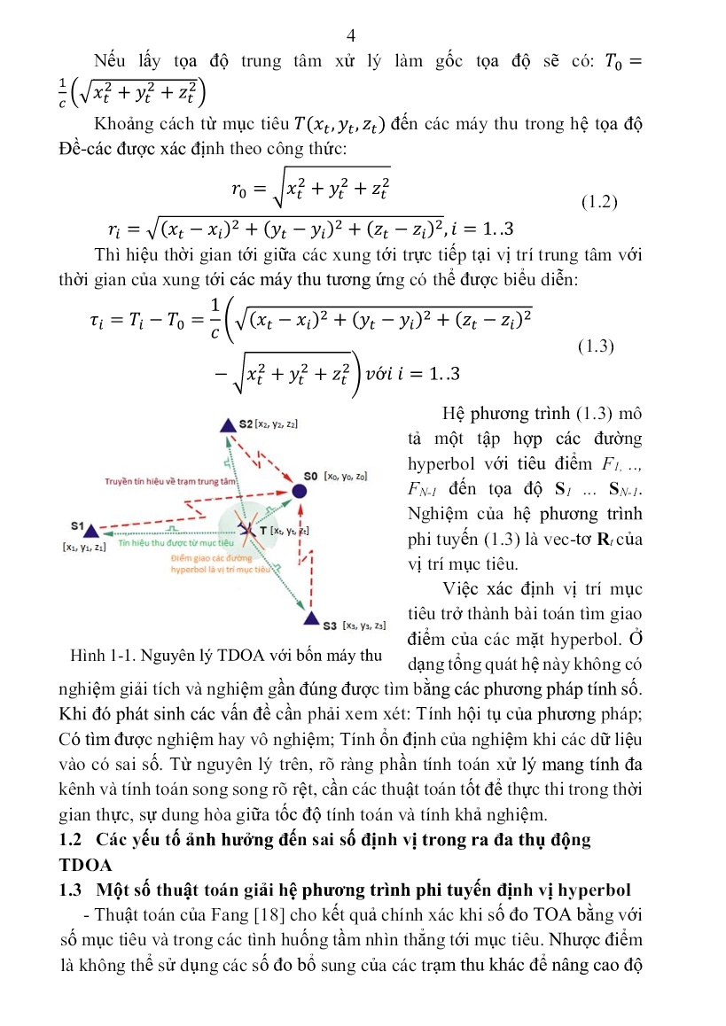 Tóm tắt Luận án Nghiên cứu thuật toán nâng cao độ chính xác định vị mục tiêu trong rađa thụ động sử dụng nguyên lý TDOA trang 6