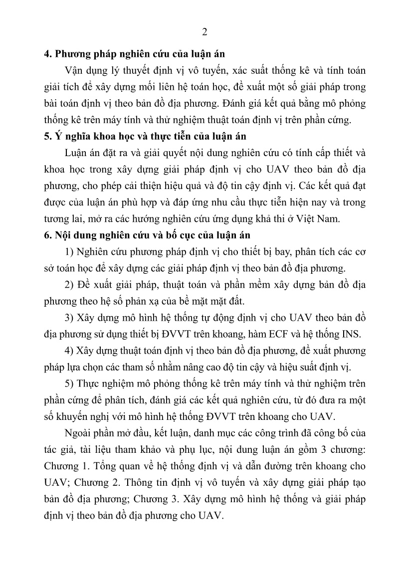 Tóm tắt Luận án Về một phương pháp giải bài toán tự động định vị cho máy bay không người lái theo bản đồ địa phương trang 4