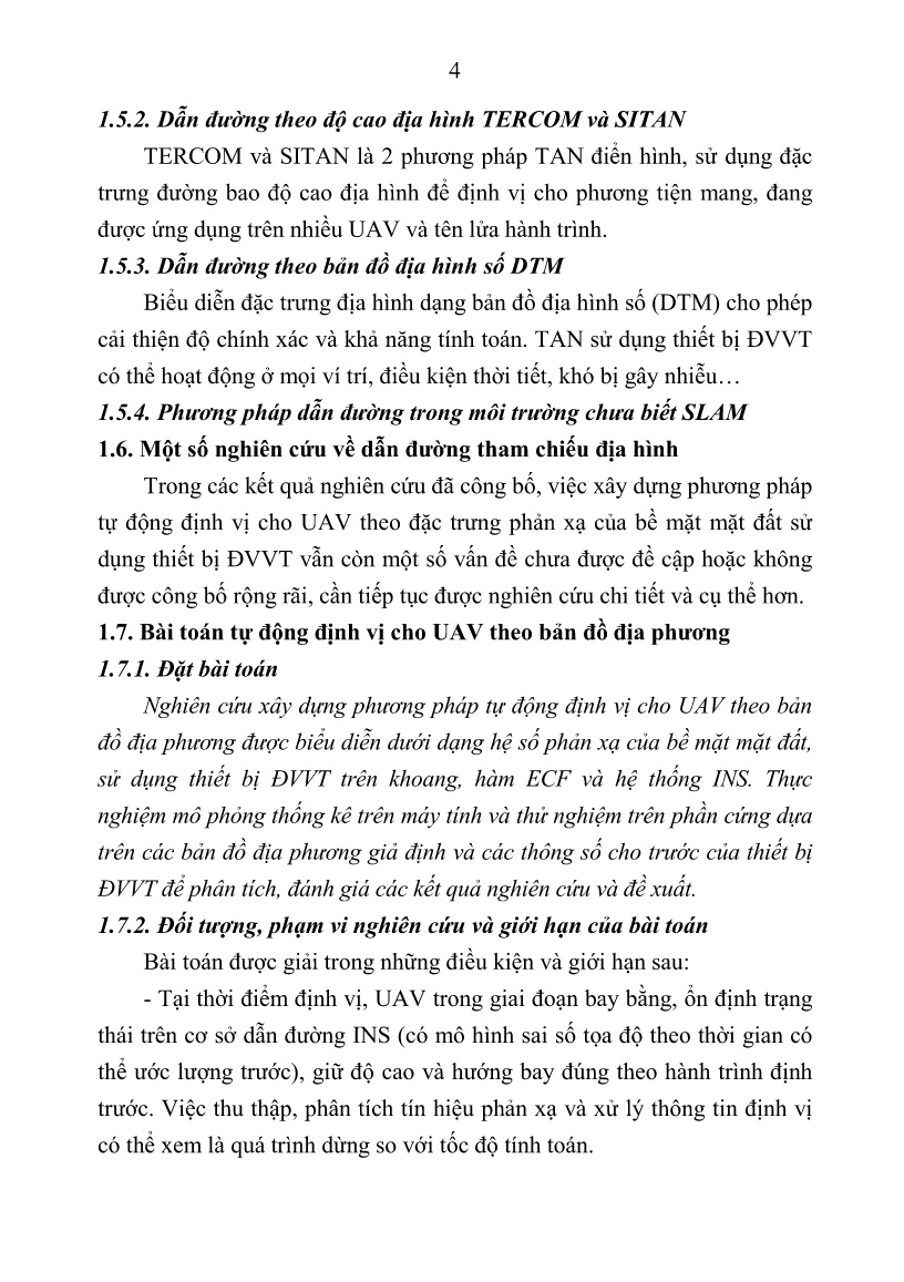 Tóm tắt Luận án Về một phương pháp giải bài toán tự động định vị cho máy bay không người lái theo bản đồ địa phương trang 6