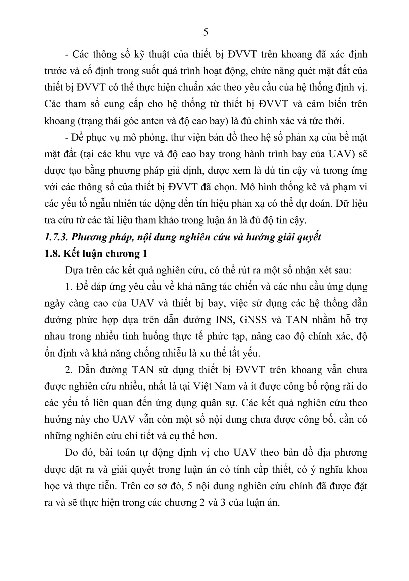 Tóm tắt Luận án Về một phương pháp giải bài toán tự động định vị cho máy bay không người lái theo bản đồ địa phương trang 7