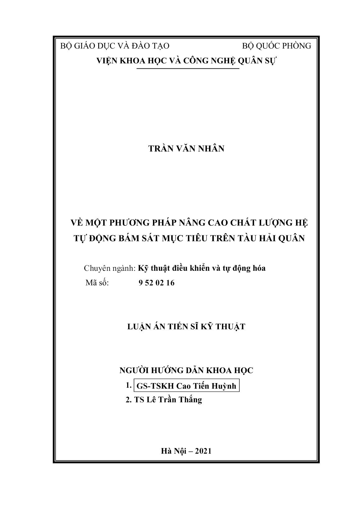 Luận án Về một phương pháp nâng cao chất lượng hệ tự động bám sát mục tiêu trên tàu hải quân trang 2