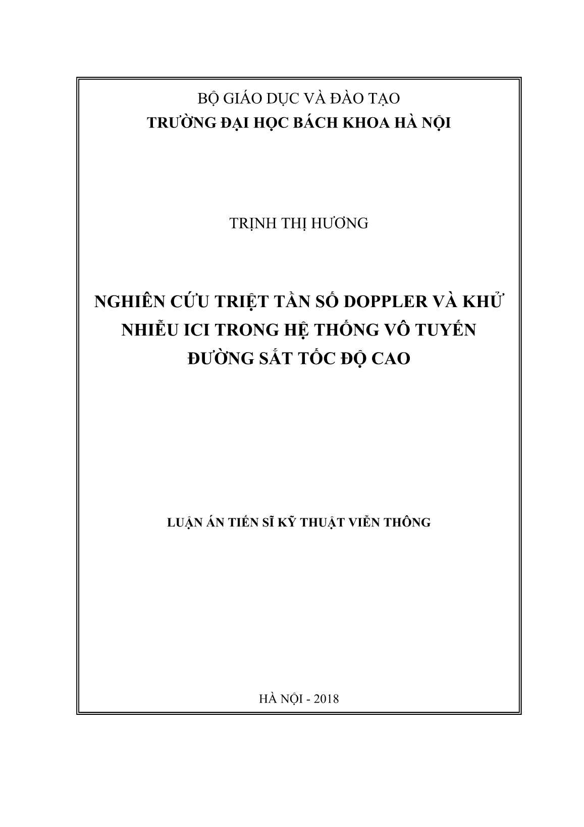 Luận án Nghiên cứu triệt tần số doppler và khử nhiễu ici trong hệ thống vô tuyến đường sắt tốc độ cao trang 1