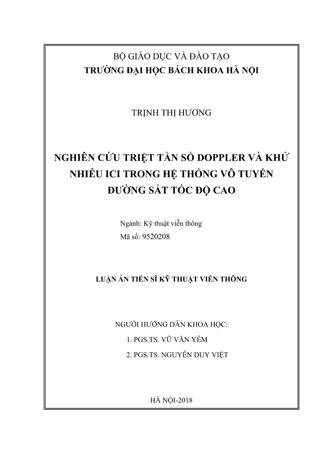 Luận án Nghiên cứu triệt tần số doppler và khử nhiễu ici trong hệ thống vô tuyến đường sắt tốc độ cao trang 2