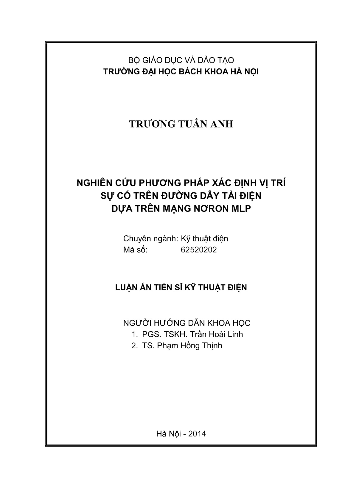 Luận án Nghiên cứu phương pháp xác định vị trí sự cố trên đường dây tải điện dựa trên mạng nơron MLP trang 2