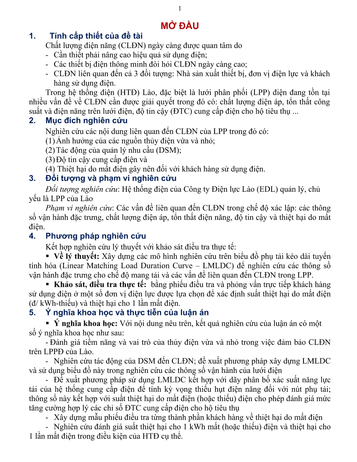 Luận án Nghiên cứu nâng cao chất lượng điện năng và giảm tổn thất trong lưới điện phân phối, ứng dụng vào lưới điện của công ty điện lực Lào (EDL) trang 1
