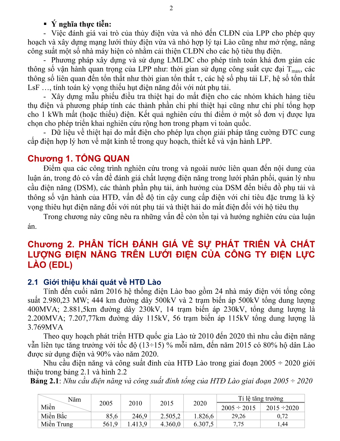 Luận án Nghiên cứu nâng cao chất lượng điện năng và giảm tổn thất trong lưới điện phân phối, ứng dụng vào lưới điện của công ty điện lực Lào (EDL) trang 2