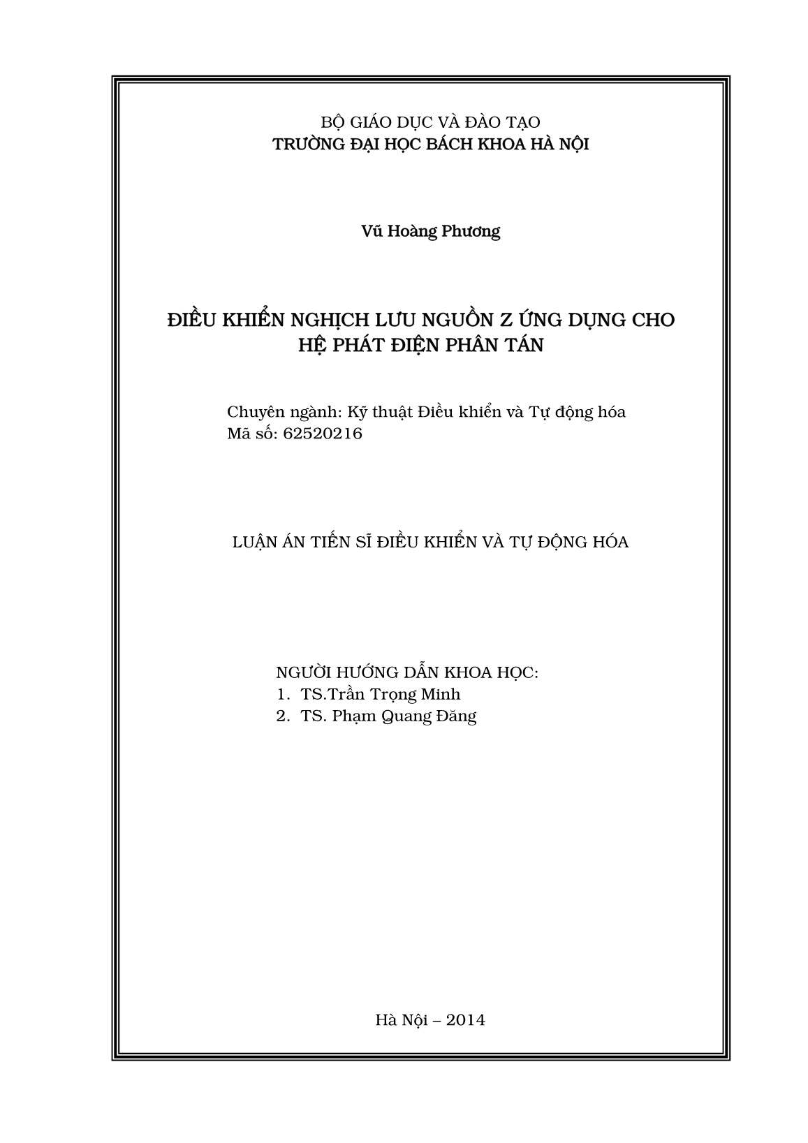 Luận án Điều khiển nghịch lưu nguồn Z ứng dụng cho hệ phát điện phân tán trang 1