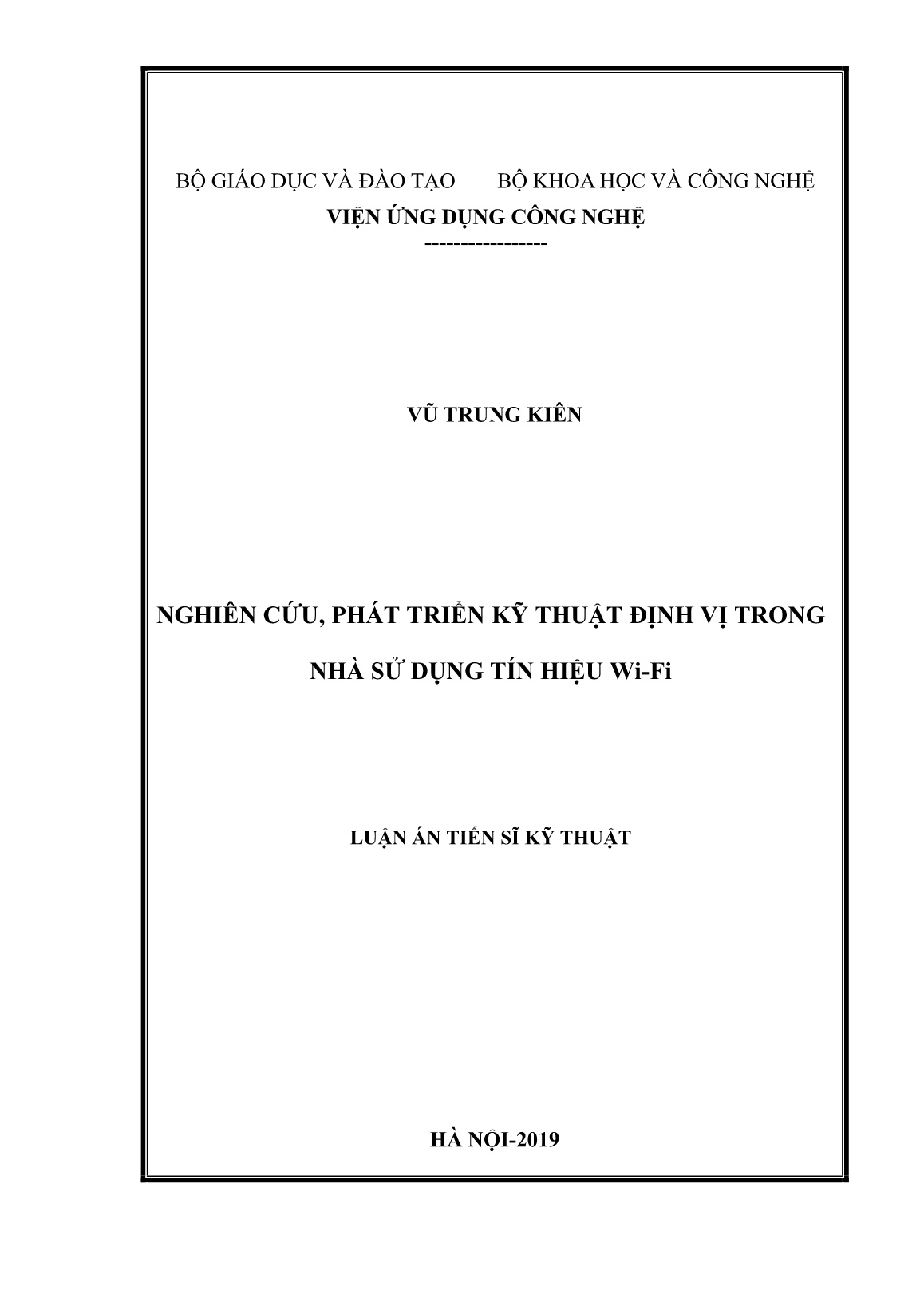 Luận án Nghiên cứu, phát triển kỹ thuật định vị trong nhà sử dụng tín hiệu Wi-fi trang 1