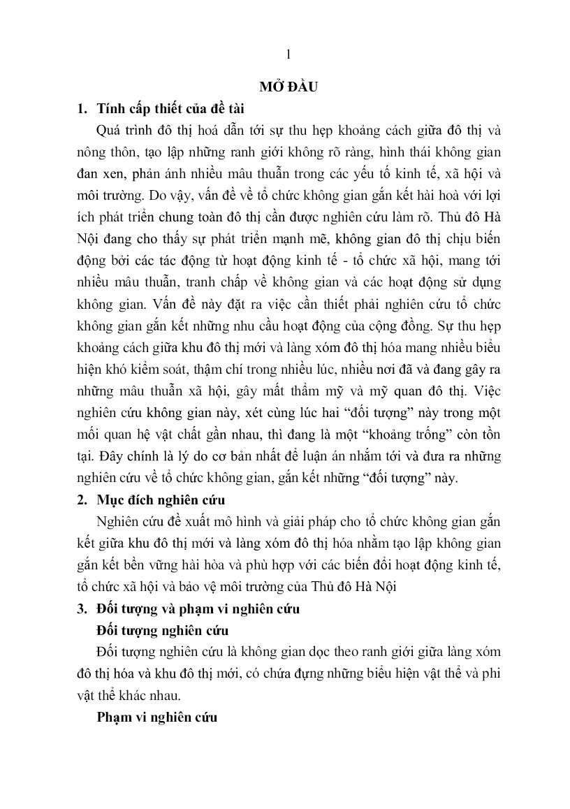 Tóm tắt Luận án Tổ chức không gian gắn kết giữa khu đô thị mới và làng xóm đô thị hóa tại Thủ đô Hà Nội trang 3