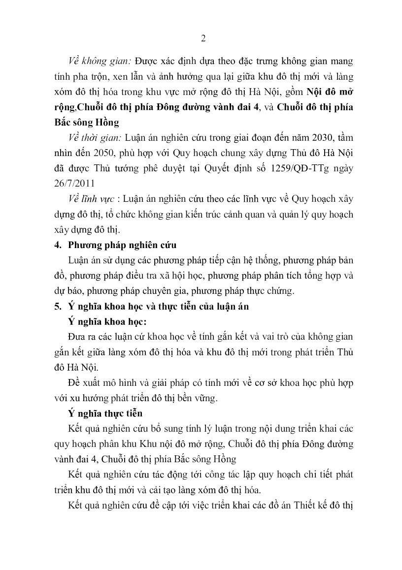 Tóm tắt Luận án Tổ chức không gian gắn kết giữa khu đô thị mới và làng xóm đô thị hóa tại Thủ đô Hà Nội trang 4