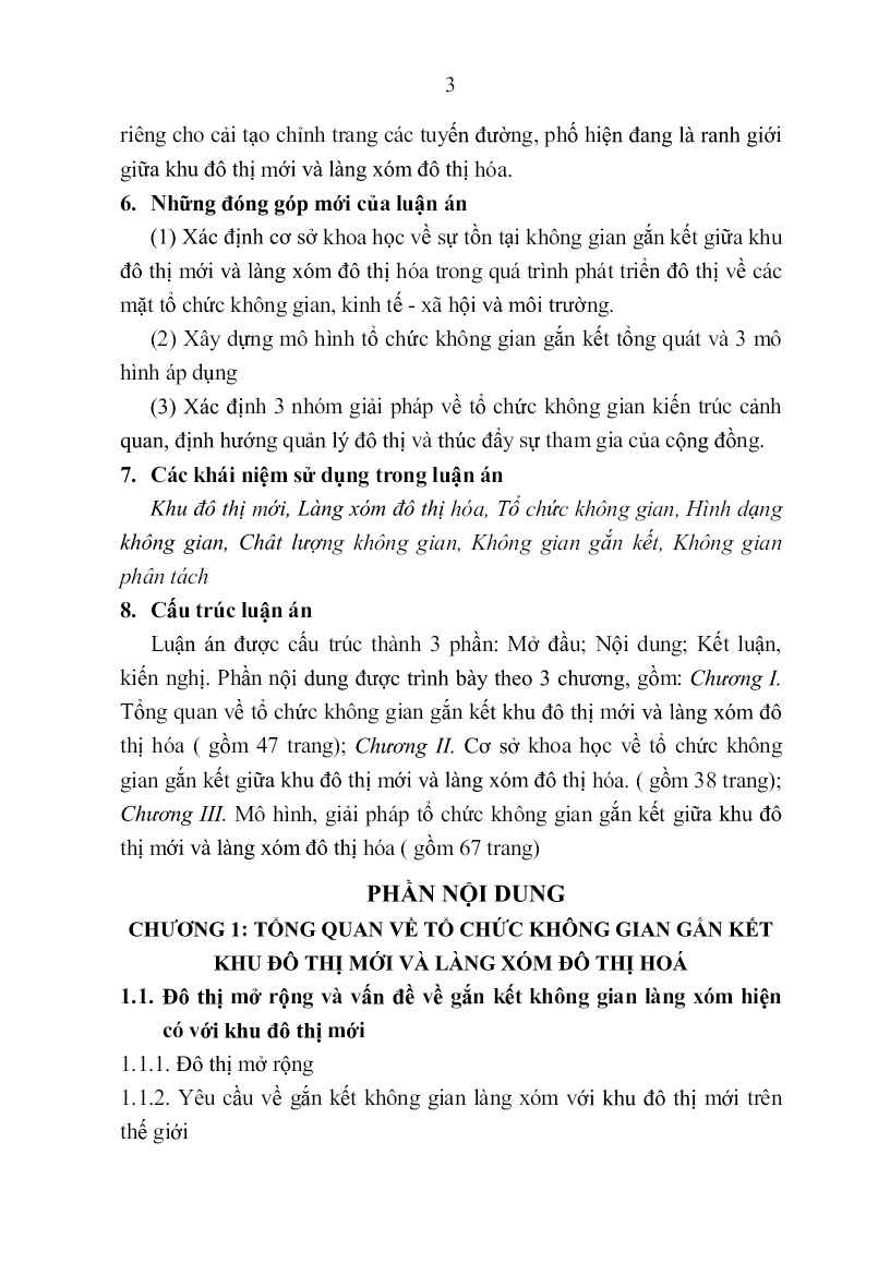 Tóm tắt Luận án Tổ chức không gian gắn kết giữa khu đô thị mới và làng xóm đô thị hóa tại Thủ đô Hà Nội trang 5