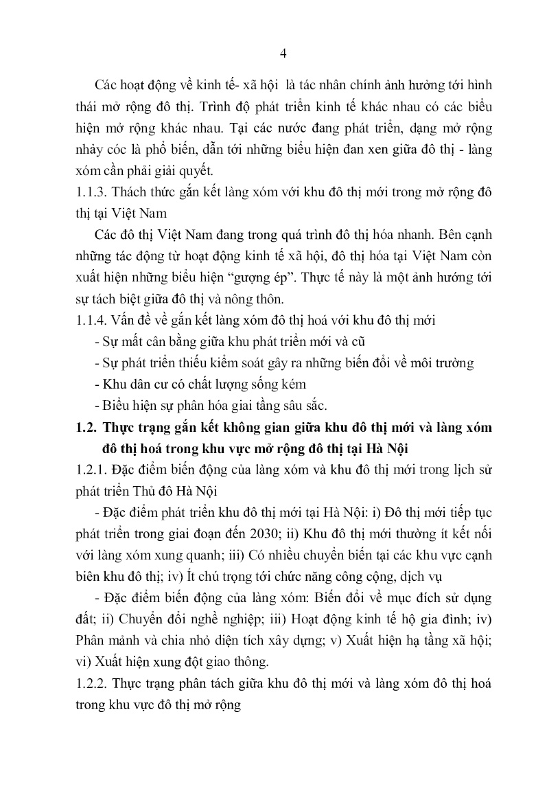 Tóm tắt Luận án Tổ chức không gian gắn kết giữa khu đô thị mới và làng xóm đô thị hóa tại Thủ đô Hà Nội trang 6