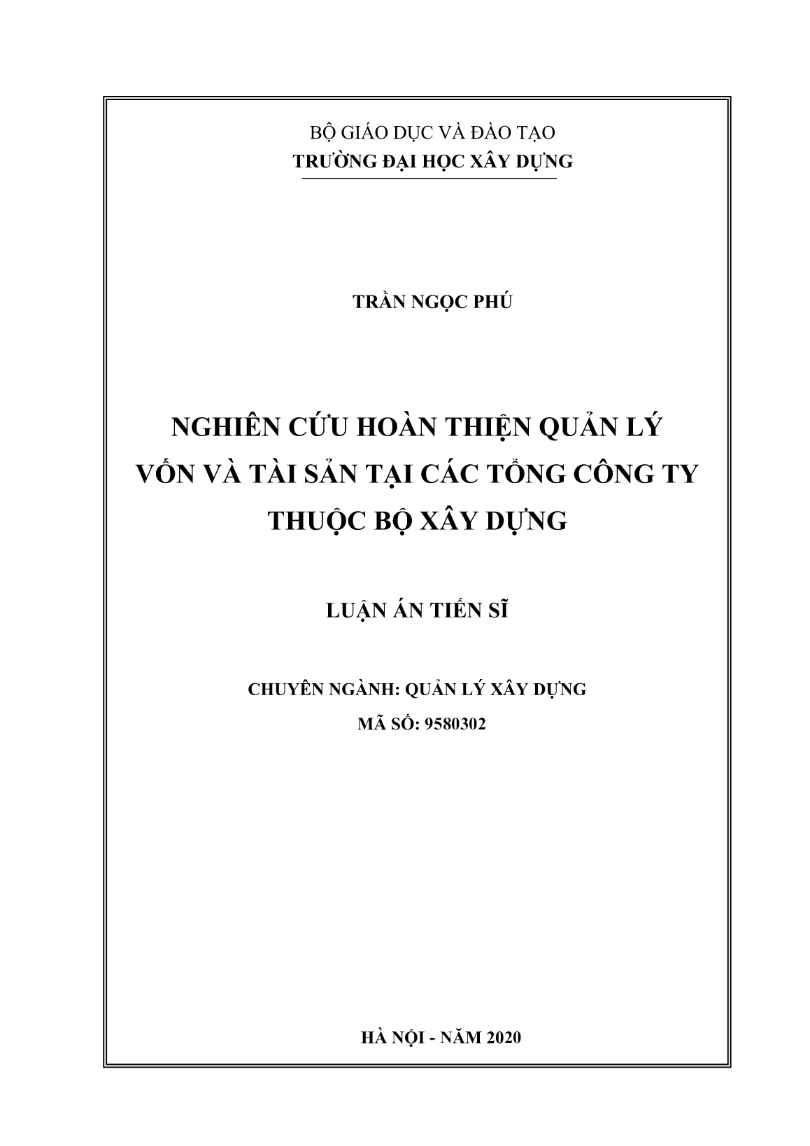 Luận án Nghiên cứu hoàn thiện quản lý vốn và tài sản tại các tổng công ty thuộc bộ xây dựng trang 1