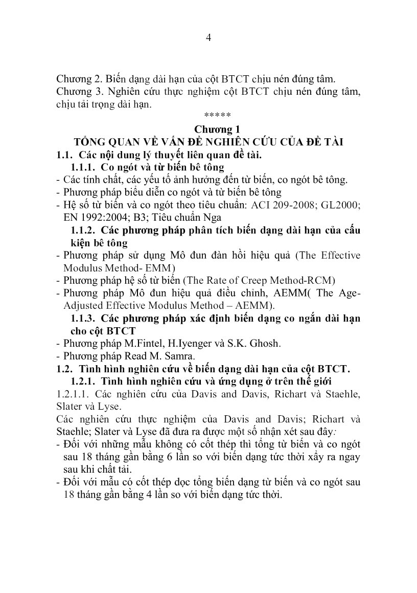 Tóm tắt Luận án Nghiên cứu thực nghiệm về biến dạng dài hạn cột bê tông cốt thép chịu nén đúng tâm trang 4