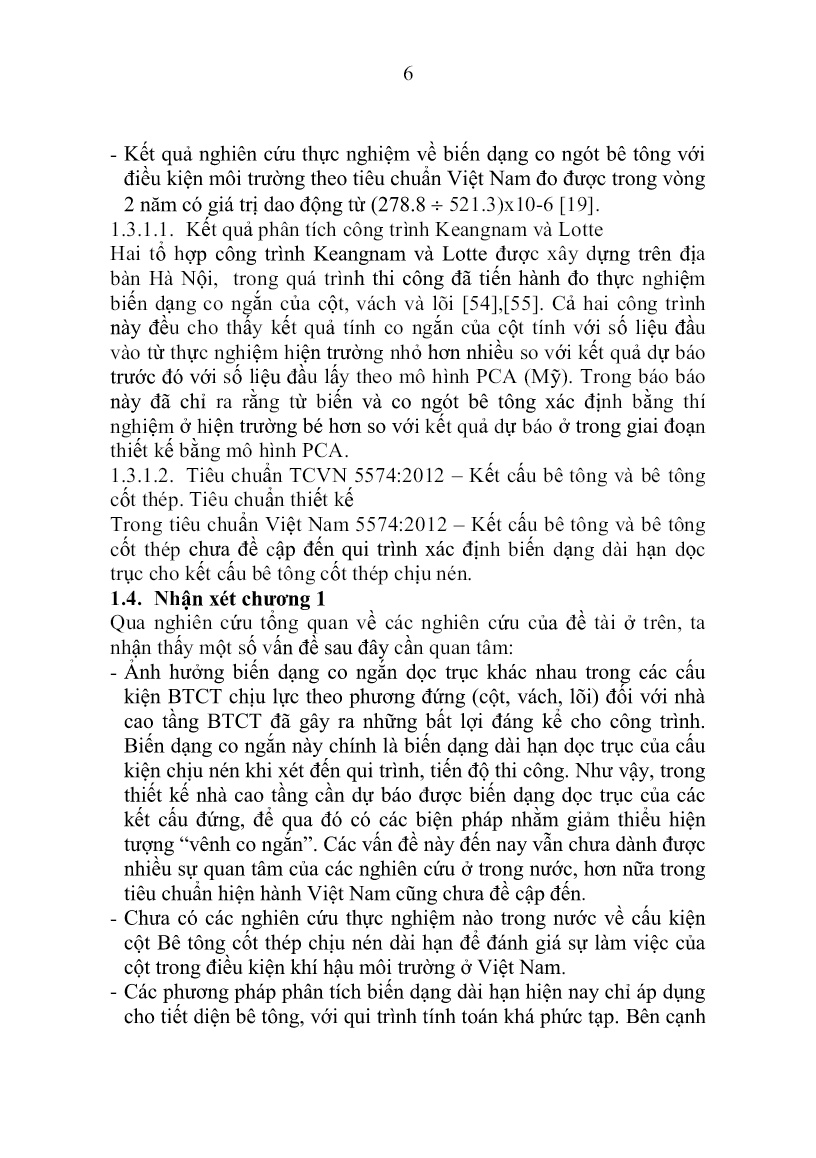 Tóm tắt Luận án Nghiên cứu thực nghiệm về biến dạng dài hạn cột bê tông cốt thép chịu nén đúng tâm trang 6