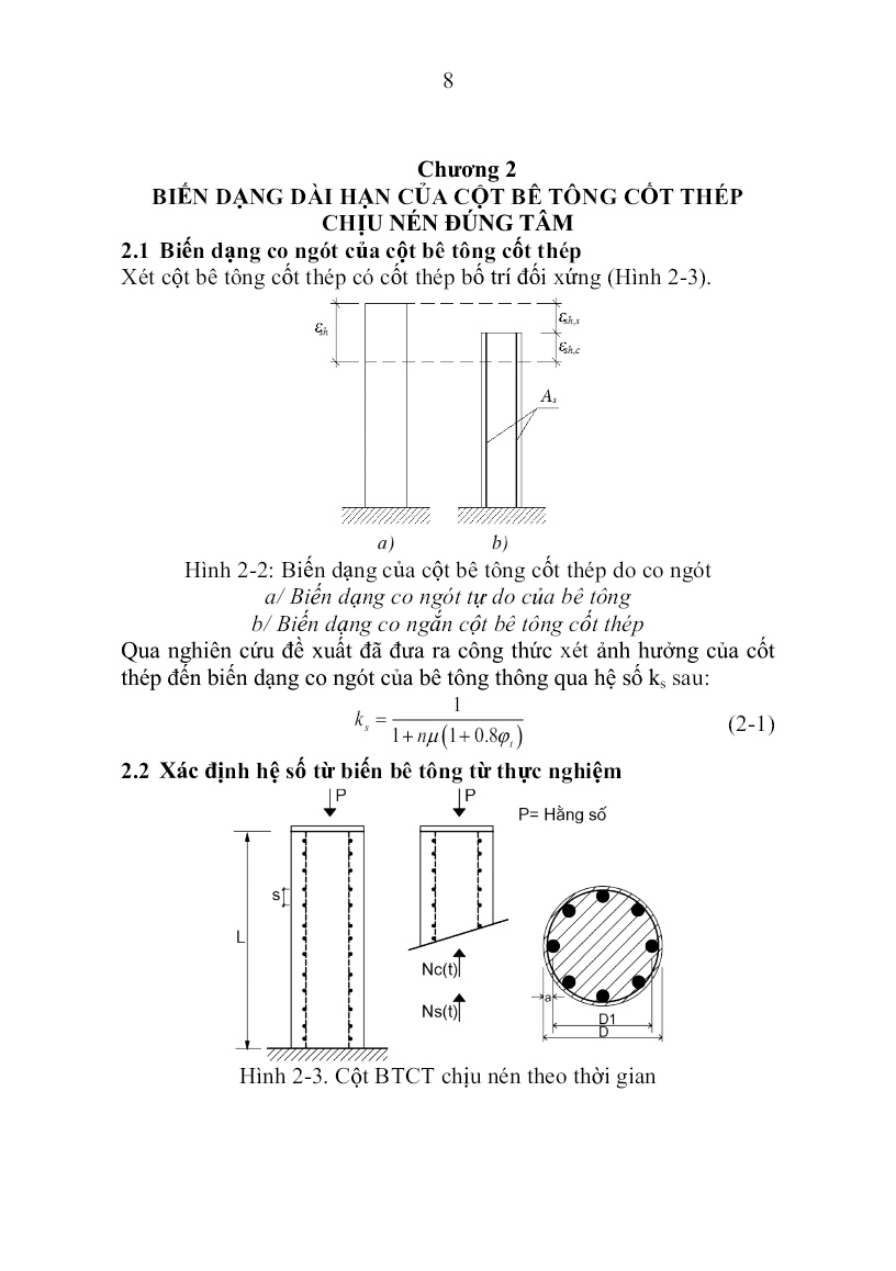 Tóm tắt Luận án Nghiên cứu thực nghiệm về biến dạng dài hạn cột bê tông cốt thép chịu nén đúng tâm trang 8