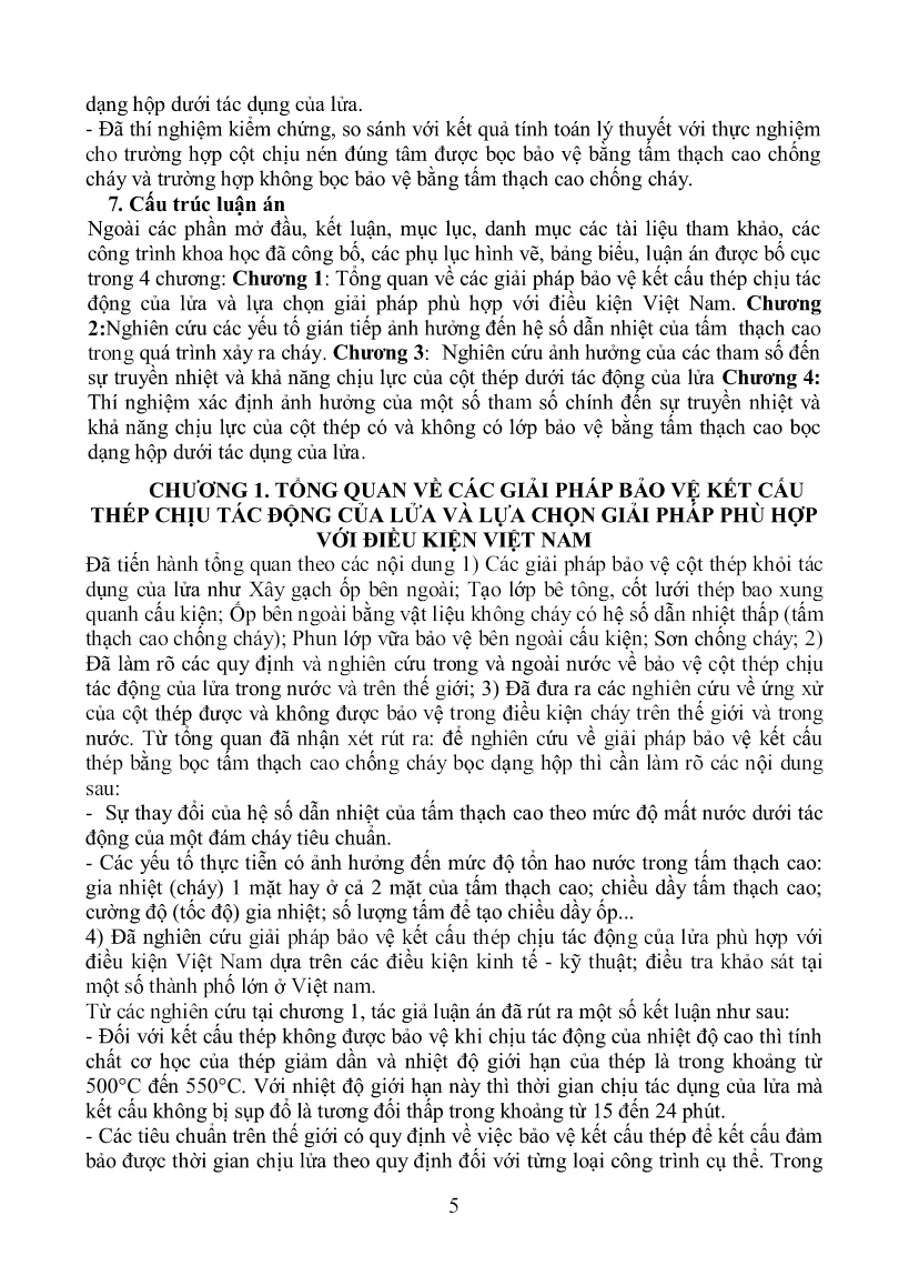 Tóm tắt Luận án Nghiên cứu giải pháp bảo vệ kết cấu thép chịu tác động của lửa bằng thực nghiệm trang 5
