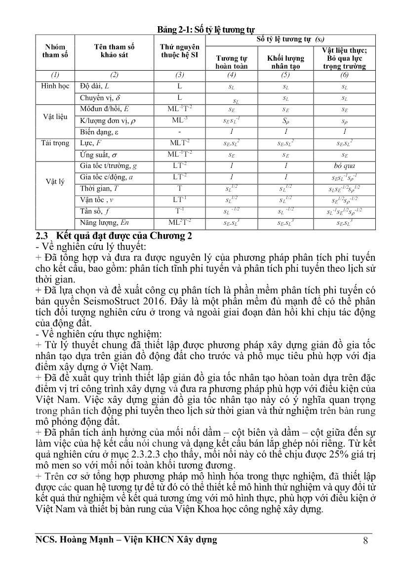 Tóm tắt Luận án Nghiên cứu thực nghiệm mô hình tổng thể nhà cao tầng bê tông cốt thép bán lắp ghép chịu tải trọng động đất ở Việt Nam trang 10