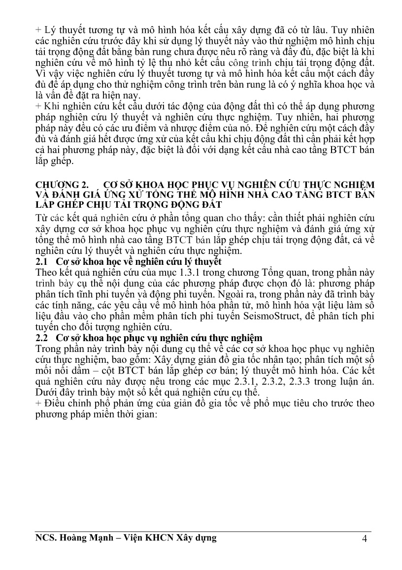 Tóm tắt Luận án Nghiên cứu thực nghiệm mô hình tổng thể nhà cao tầng bê tông cốt thép bán lắp ghép chịu tải trọng động đất ở Việt Nam trang 6