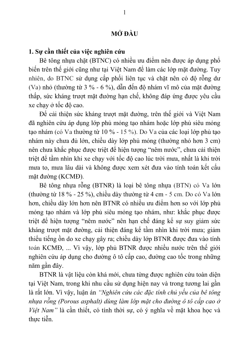 Tóm tắt Luận án Nghiên cứu các đặc tính chủ yếu của bê tông nhựa rỗng (porous ASPhalt) dùng làm lớp mặt cho đường ô tô cấp cao ở Việt Nam trang 3