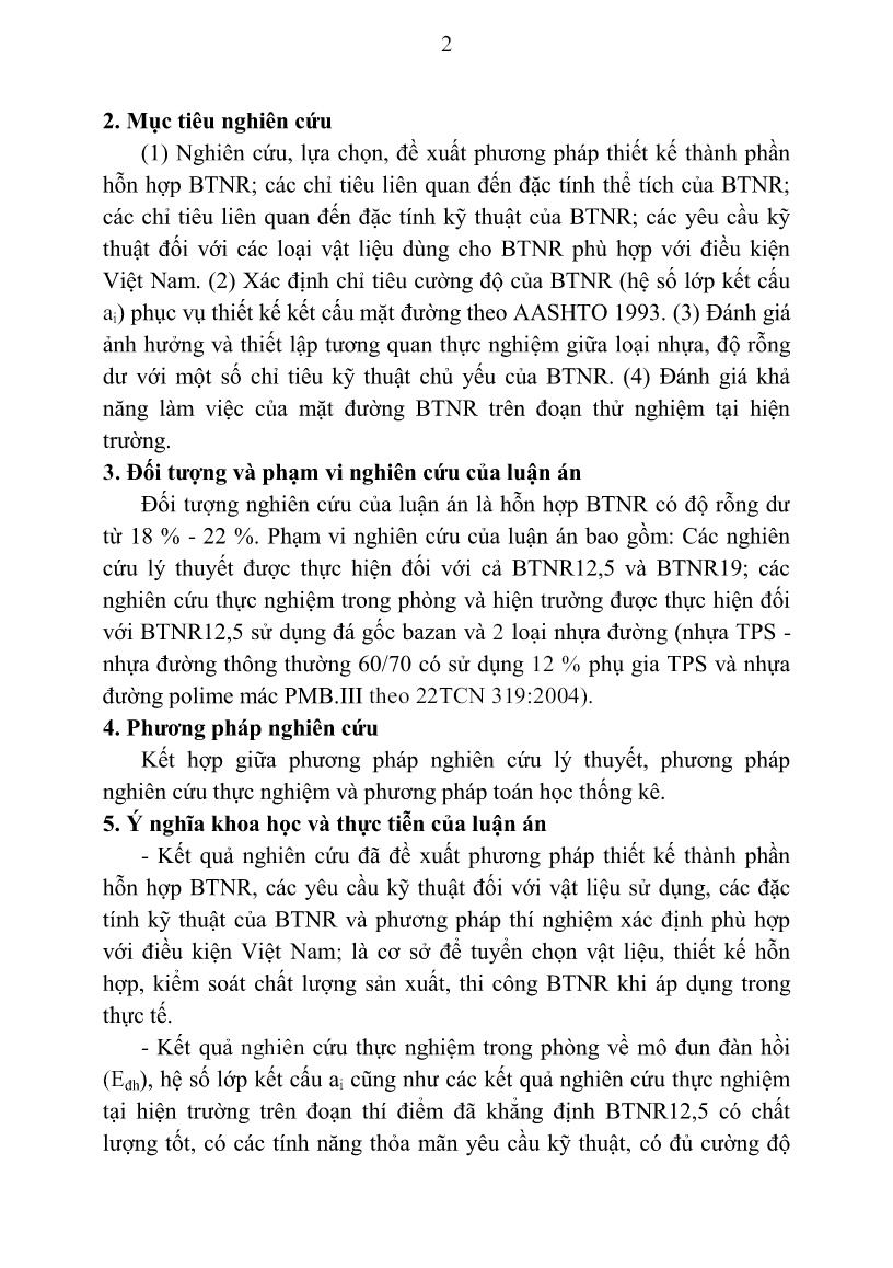Tóm tắt Luận án Nghiên cứu các đặc tính chủ yếu của bê tông nhựa rỗng (porous ASPhalt) dùng làm lớp mặt cho đường ô tô cấp cao ở Việt Nam trang 4
