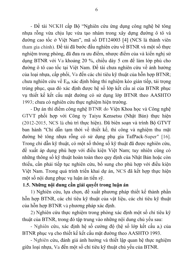 Tóm tắt Luận án Nghiên cứu các đặc tính chủ yếu của bê tông nhựa rỗng (porous ASPhalt) dùng làm lớp mặt cho đường ô tô cấp cao ở Việt Nam trang 8