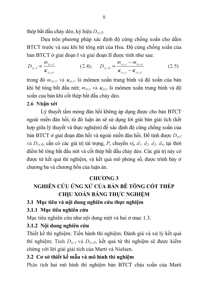 Tóm tắt Luận án Nghiên cứu ứng xử của bản bê tông cốt thép chịu xoắn trang 10