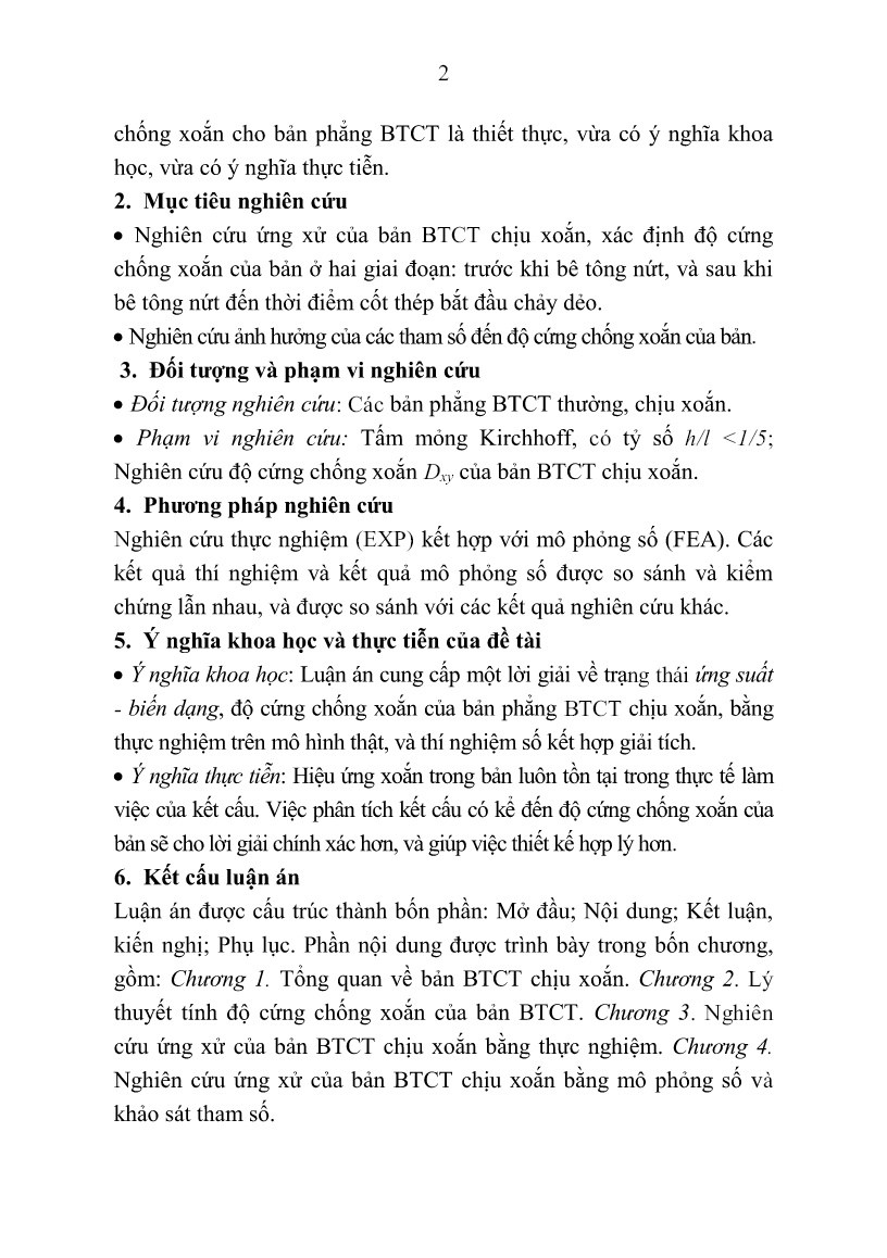 Tóm tắt Luận án Nghiên cứu ứng xử của bản bê tông cốt thép chịu xoắn trang 4