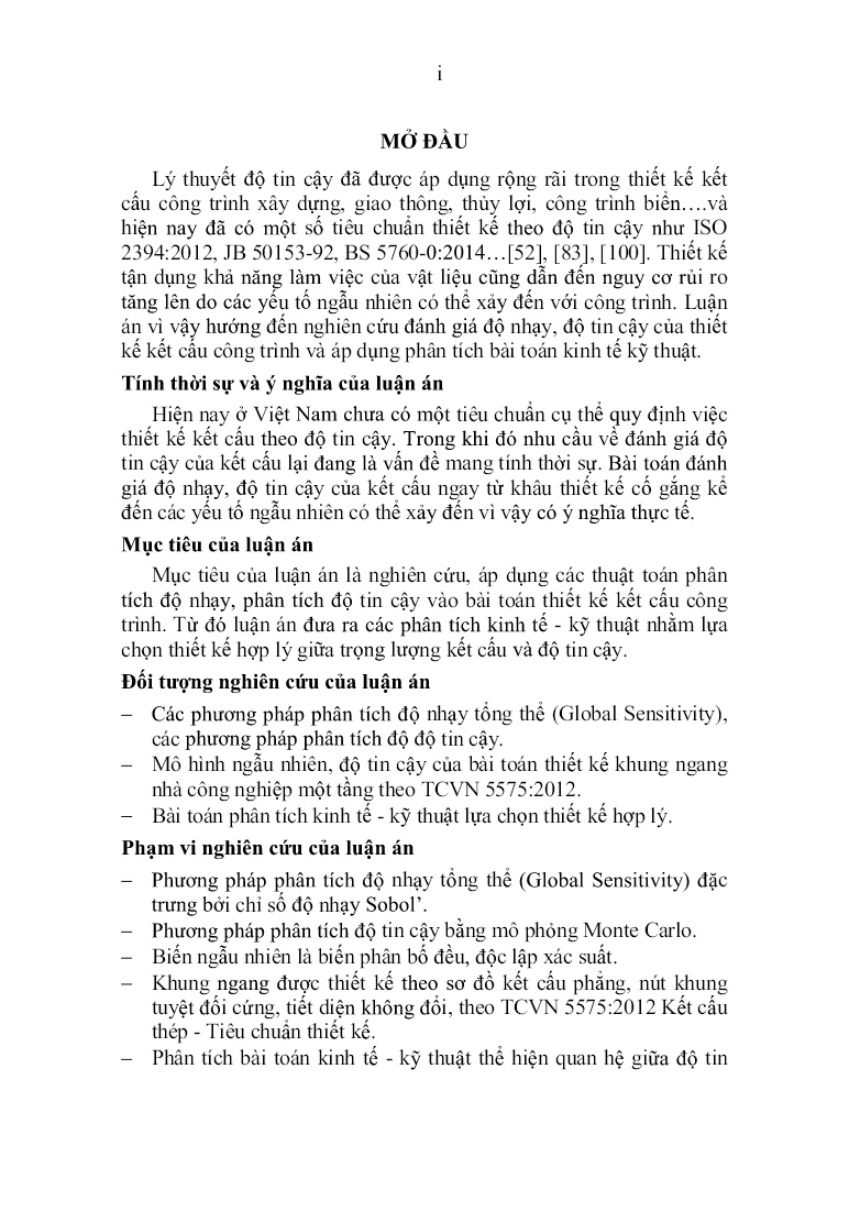 Tóm tắt Luận án Độ nhạy của các tham số kết cấu công trình và ứng dụng để đánh giá độ tin cậy của công trình nhà công nghiệp bằng thép trang 4