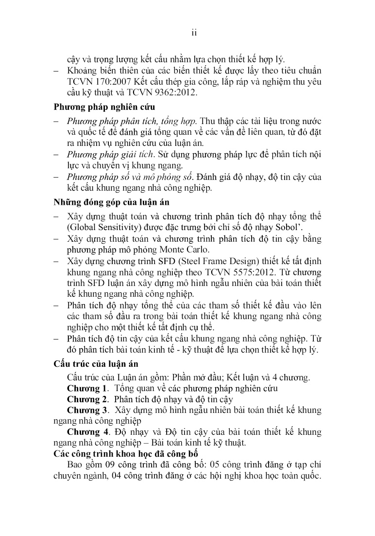 Tóm tắt Luận án Độ nhạy của các tham số kết cấu công trình và ứng dụng để đánh giá độ tin cậy của công trình nhà công nghiệp bằng thép trang 5