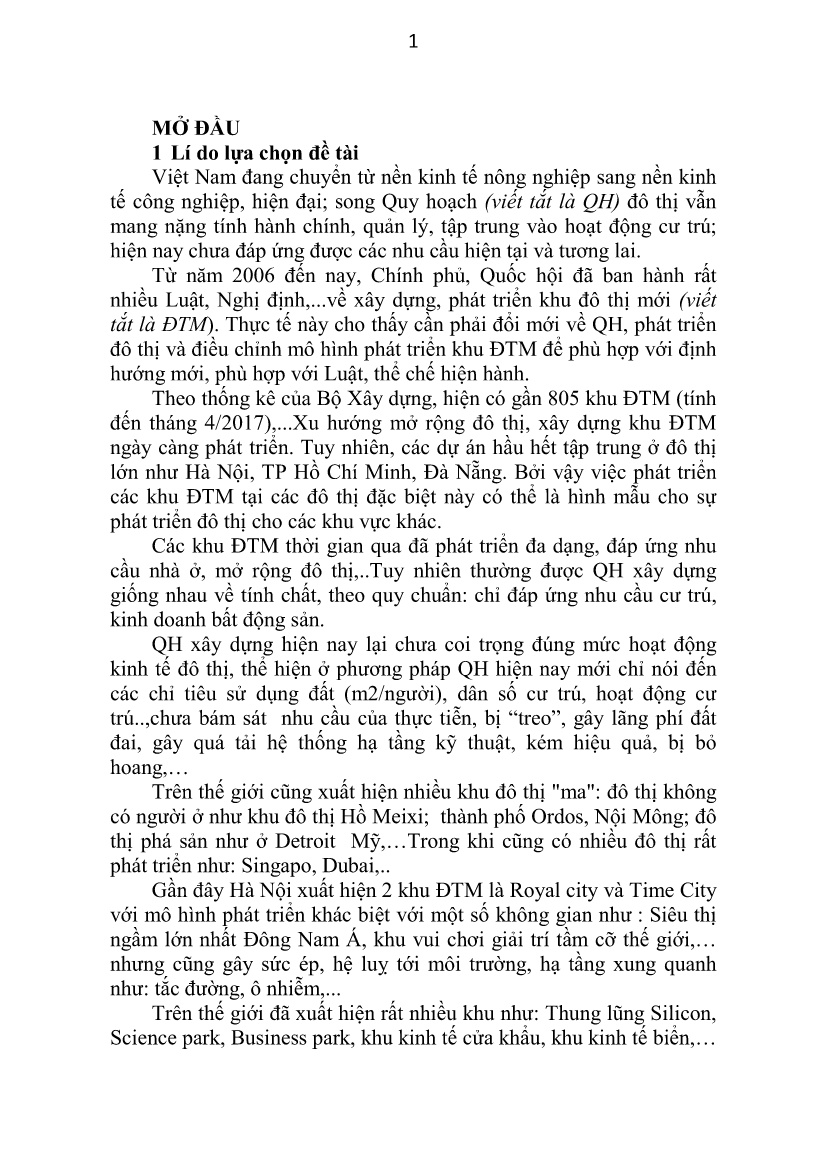 Tóm tắt Luận án Quy hoạch xây dựng khu đô thị mới với tác động của hoạt động kinh tế đô thị trong điều kiện Việt Nam trang 4