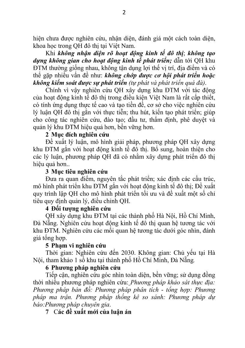 Tóm tắt Luận án Quy hoạch xây dựng khu đô thị mới với tác động của hoạt động kinh tế đô thị trong điều kiện Việt Nam trang 5