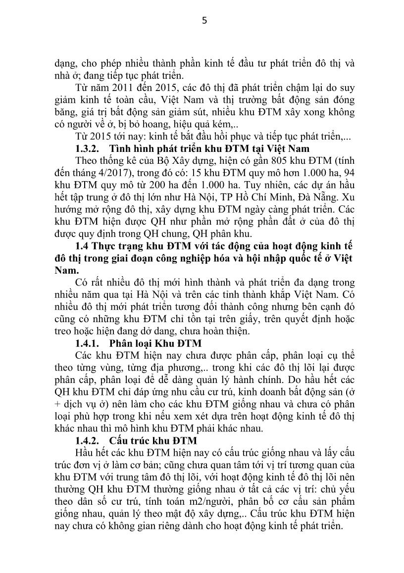 Tóm tắt Luận án Quy hoạch xây dựng khu đô thị mới với tác động của hoạt động kinh tế đô thị trong điều kiện Việt Nam trang 8