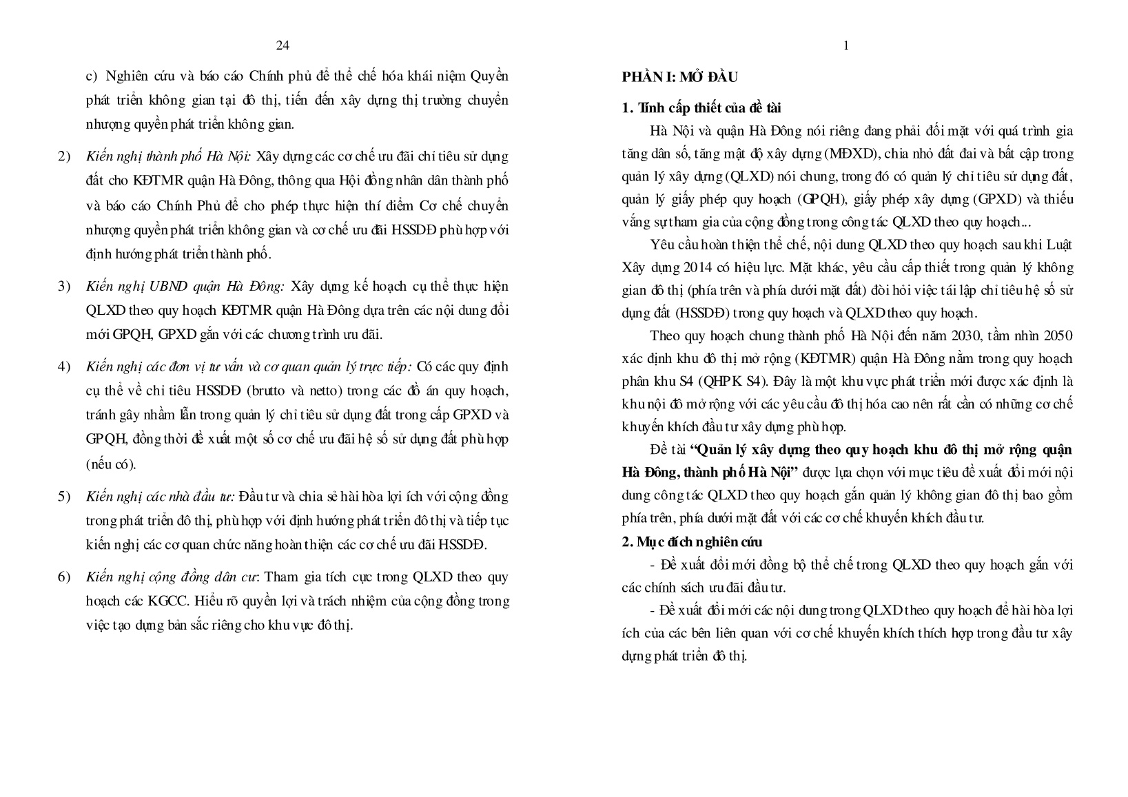 Tóm tắt Luận án Quản lý xây dựng theo quy hoạch khu đô thị mở rộng Quận Hà Đông, Thành phố Hà Nội trang 1