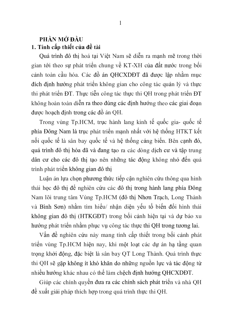 Tóm tắt Luận án Hình thái không gian các đô thị phía đông nam thuộc lõi trung tâm vùng Thành phố Hồ Chí Minh trang 4