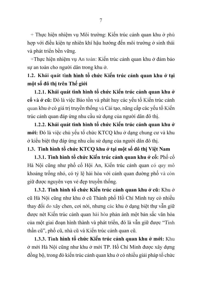 Tóm tắt Luận án Tổ chức kiến trúc cảnh quan khu ở nhằm nâng cao chất lượng môi trường sống đô thị tại Thành phố Huế trang 7