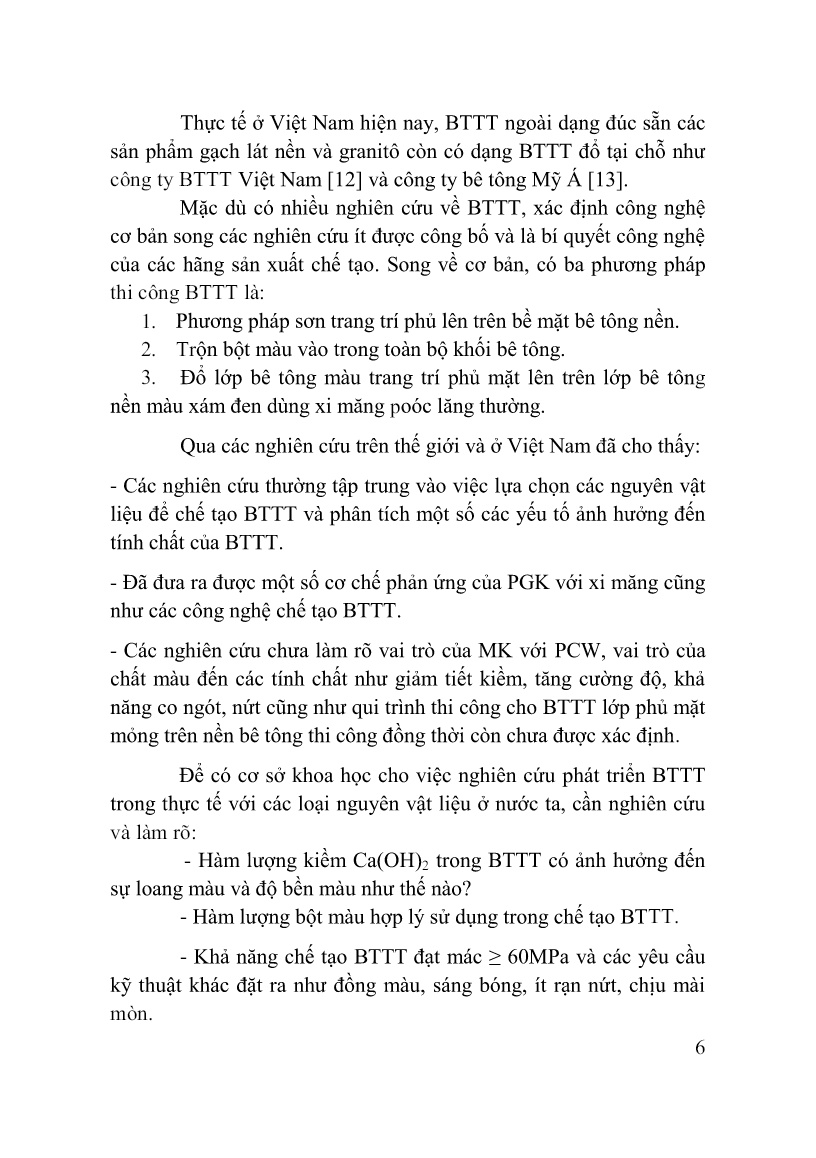 Tóm tắt Luận án Nghiên cứu sử dụng Metakaolin Việt Nam để chế tạo bê tông trang trí trang 6