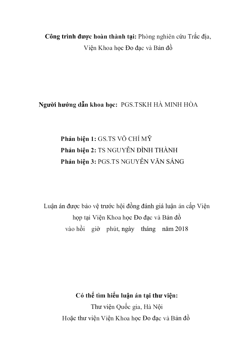 Tóm tắt Luận án Nghiên cứu phương pháp hiệu chỉnh các hệ số điều hòa cầu của mô hình trọng trường trái đất EGM2008 bằng dữ liệu trọng lực ở Việt Nam trang 2