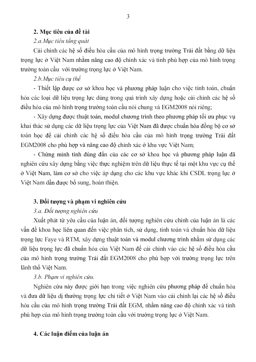 Tóm tắt Luận án Nghiên cứu phương pháp hiệu chỉnh các hệ số điều hòa cầu của mô hình trọng trường trái đất EGM2008 bằng dữ liệu trọng lực ở Việt Nam trang 5