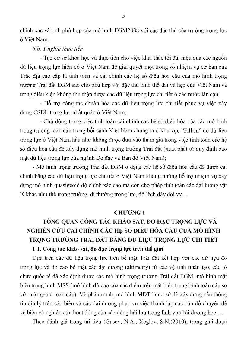 Tóm tắt Luận án Nghiên cứu phương pháp hiệu chỉnh các hệ số điều hòa cầu của mô hình trọng trường trái đất EGM2008 bằng dữ liệu trọng lực ở Việt Nam trang 7